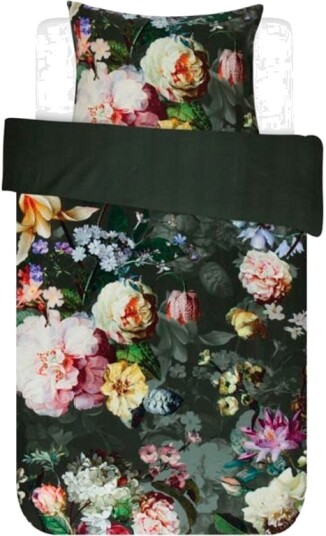 Blomstret sengetøy   Essenza Fleur Green   Sengesett med vendbart design   100% bomullssatin sengelinned