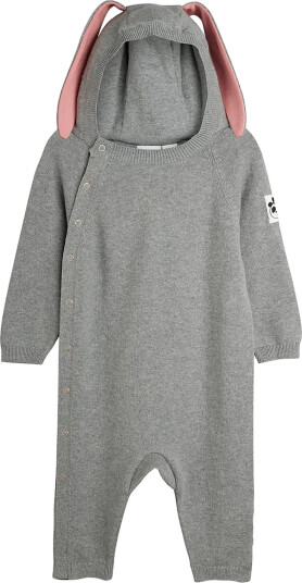 Mini Rodini Rabbit Ear Fine Knit Baby Jumpsuit Grey 56/62