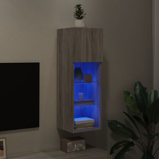 vidaXL TV-benk med LED-lys grå sonoma 30,5x30x90 cm 8721012255951 vidaXL TV-benk med LED-lys grå sonoma 30,5x30x90 cm 8721012255951