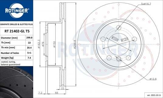 Bremseskive ROTINGER RT 21402-GL T5