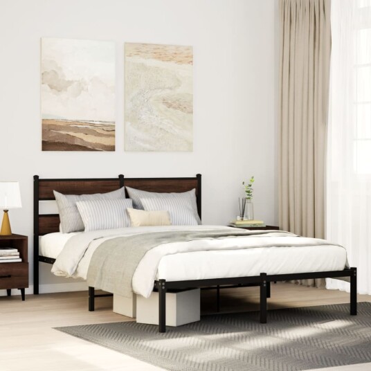 Sengeramme uten madrass med hodegavl brun eik 160x200 cm 8721158377432