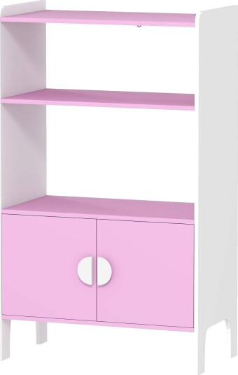 Barnebokhylle med 2 hyller og skap rosa og hvit MDF