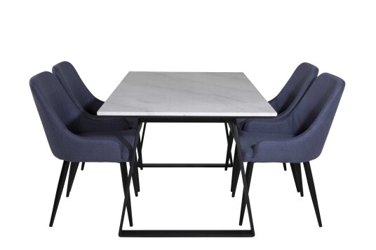 Venture Design Estelle & Plaza spisegruppe Hvit/blå 4 st stoler & bord 140 x 90 cm