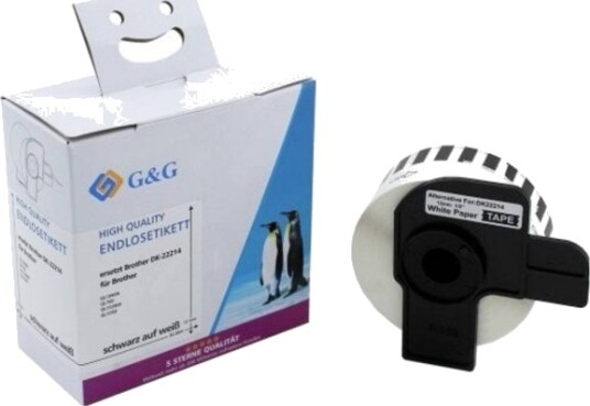 G&G Etiketter Kontinuerlige Kompatibel Erstatning For Brother Dk 22214 12 Mm X 30,48 M Termotransferpapir Hvit 1 Stk Permanent Vedheft Adresseetiketter