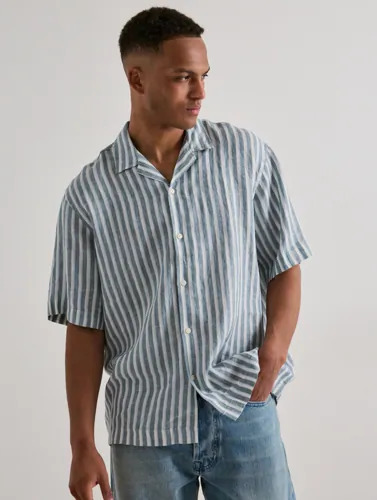 Selected Men Slhrelaxkylian Mix Ss Shirt Resort Stripete skjorter Blå
