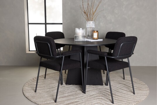 Venture Home Bootcut Spisegruppe 110 cm Rund med 4 Yesterday Stoler Sort