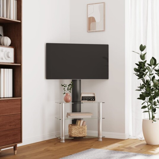 vidaXL TV-benk hjørne 3-lags for 32-70 tommer svart og sølv 8721012116757