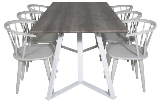 Venture Design Marina & Bobby spisegruppe Grå/grå 6 st stoler & bord 180 x 90 cm