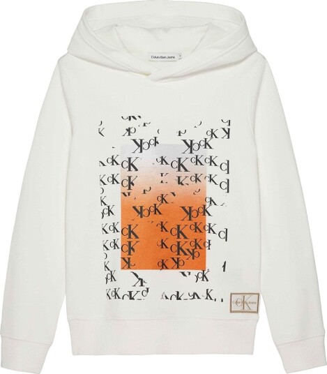 Calvin Klein Hettegenser Grafikk Ny Placement Bright White Calvin Klein 8 år 128 Hettegenser Hvit