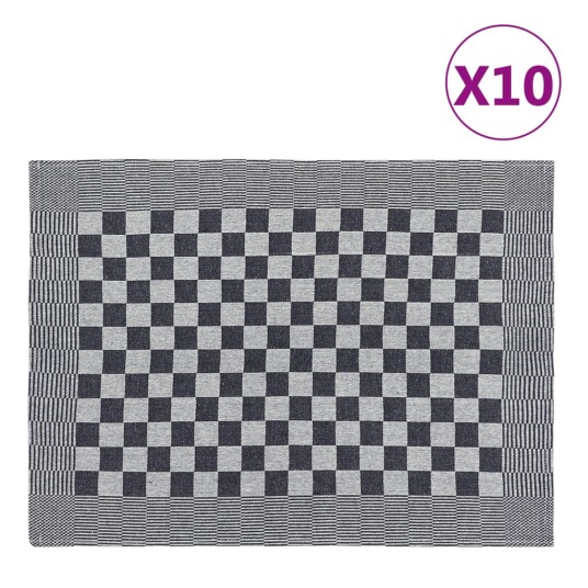 vidaXL Kjøkkenhåndklær 10 stk svart og hvit 50x70 cm bomull