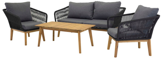 Venture Design Chania sofagruppe Grå med grå pute 2-seters sofa lenestoler & bord 110x60 cm Svart