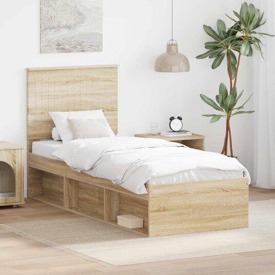  Sengestamme med hodegjerde Sonoma eik 75 x 190 cm Massiv furu