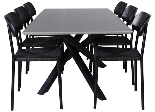 Venture Design Piazza & Polly spisegruppe Svart/svart 6 stoler & bord 180 x 90 cm