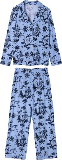 Desmond and Dempsey Tigress Jersey Long Pyjama Set   BLUE/BLACK   M