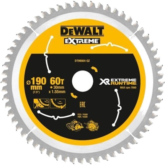 DeWalt 190 mm Sirkelsagblad 60 tenner til akkusag DeWalt 190 mm Sirkelsagblad 60 tenner til akkusag