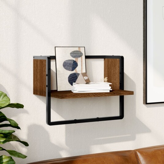 Vegghylle med stang brun eik 40x25x30 cm 8721012046214