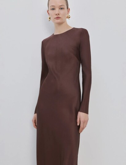 Mango Long Flared Dress Brown XL Mango Long Flared Dress Brown XL