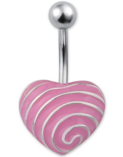 Heart With Silver Stripes Navlepiercing Rosa