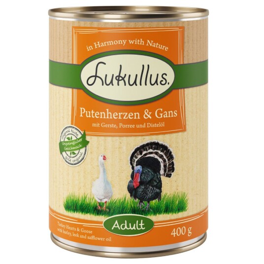 Lukullus Kalkunhjerte & Gås Med Bygg Purre Og Johannesurtolje 6 X 400 G