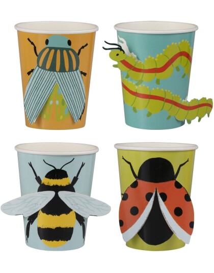 Ginger Ray 8 stk Kopper med 3D Insekt Motiver 250 ml Bug Party BUG 103