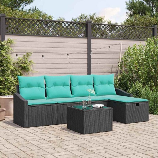 vidaXL Sofa sett med pute med lagring 6 pcs Svart polyrotting