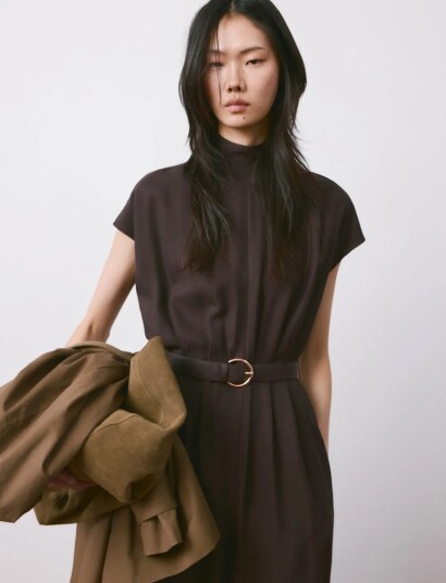 Mango Lyocell Jumpsuit With Belt Brown L Mango Lyocell Jumpsuit With Belt Brown L