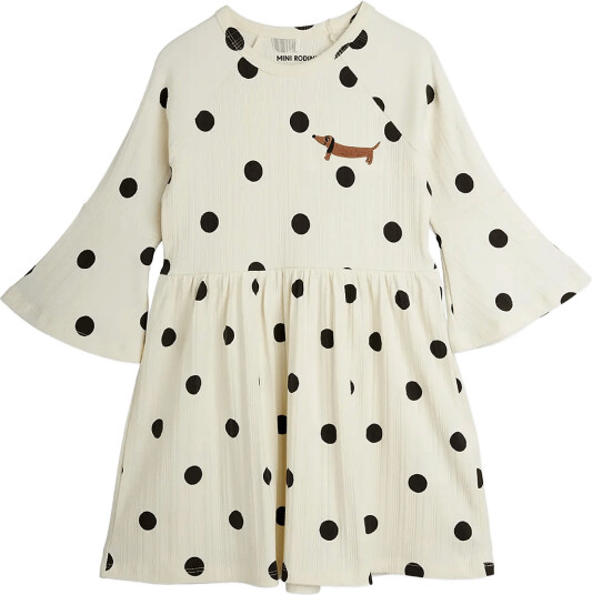 Mini Rodini Dots Aop Dog Trumpet Sleeve Dress Cream 80/86