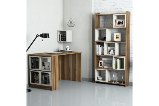 Skrivebord Amtorp 120 cm med Oppbevaring Hylle+Vegghylle+Bok Lysebrun