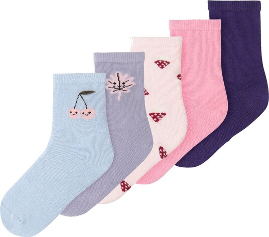 Name It Sokker - 5-pack - NmfVinni - Lotus - Name It - 22/24 - Sokker Lilla Lyseblå Marineblå Rosa