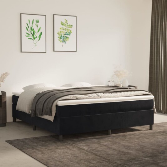 vidaXL Sengeramme boksfjær svart 180x200 cm 6FT Super King fløyel