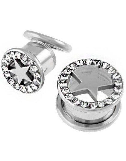 Aab Stardom Sølvfarget Piercing Tunnel med Stener Strl 8 mm