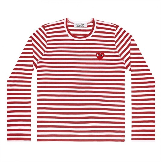 Comme Des Garcons Play Striped Men'S Red/w Ls Genser- Rød male XL