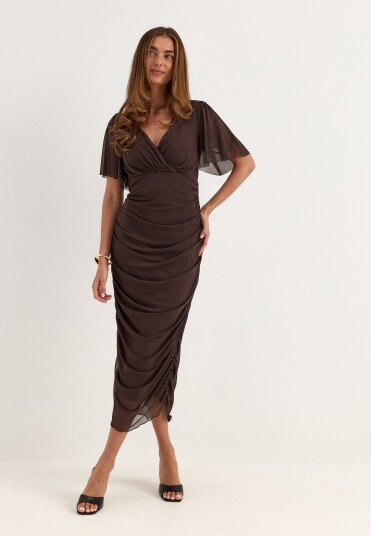 Bubbleroom Occasion Butterfly Sleeve Mesh Ankle Dress