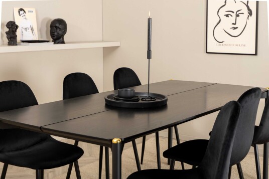 Venture Design Pelle & Polar spisegruppe Svart/svart 6 stoler & bord 190 x 90 cm