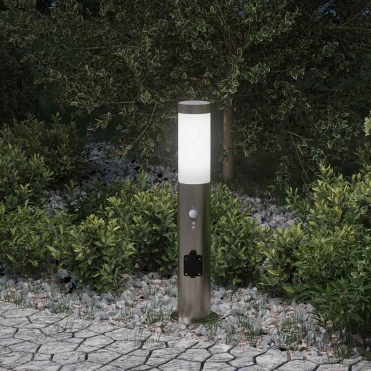 Pullertlampe med sensor og stikkontakt 50 cm rustfritt stål IP44