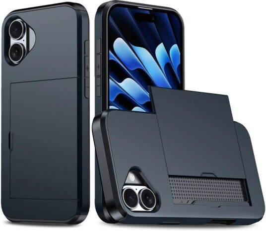 EIDERWOOD iPhone 16 Drop Proof Deksel m. Lommebok - Mørke Blå