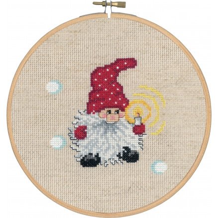 Permin Broderisett Aida Nisse med Lys med Ramme Ø18cm