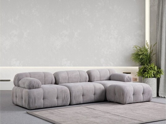 Belgin Sofa med Sjeselong 3 seter Lys grå