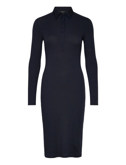 Lauren Ralph Lauren Rib-Knit Cotton-Blend Polo Dress - Navy - M