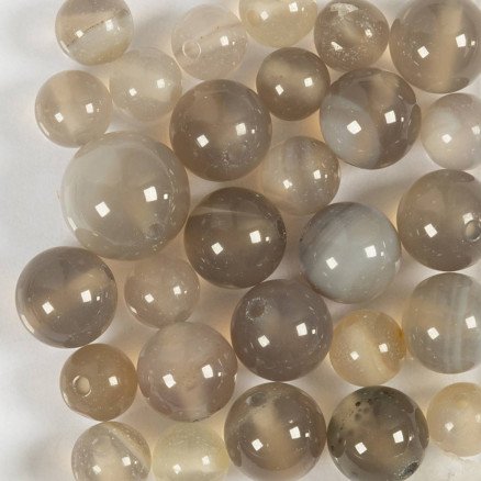 Diverse Perler av agat dia 6+8+10 mm hullstr 0,9-1 mm transparent grå 28 stk 1 pk