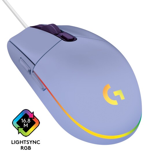 Logitech G203 LIGHTSYNC Gamingmus USB - 8000 DPI - Lilla - 6 Programmerbare Knapper med RGB