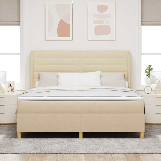 Box Spring Seng med Madrass Krem 180x200 cm Stoff