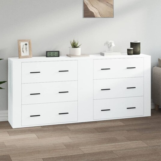 vidaXL Skjenker 2 stk hvit konstruert tre