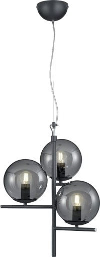 Trio Pure Pendellampe med 3 lys 28W røkfarget glass