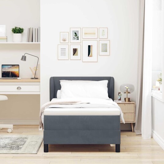Box Spring seng med madrass mørk grå 90x190 cm fløyel