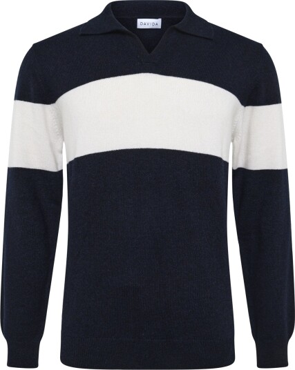 Davida Cashmere Man Open Collar One Stripe Navy M