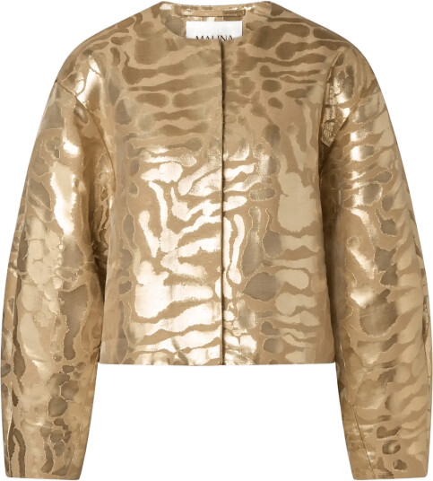 Malina Abigail Metallic Jacquard Bomber Jacket Gold 38