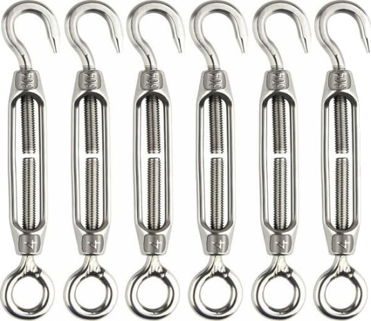 6 stk. Wire Turnbuckle Turnbuckle M4 Rustfritt Stål Justerbar Turnbuckle Hook and Eye Set Heavy Duty