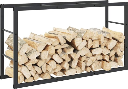 Vedstativ svart 110x30x61 cm stål
