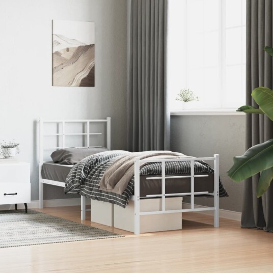 vidaXL Sengeramme i metall med hode- og fotgavl hvit 80x200 cm 8721012304185
